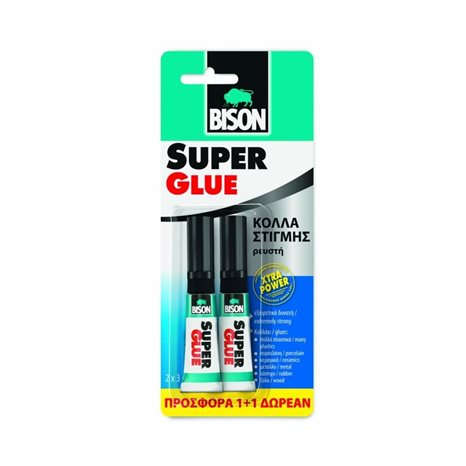 Κόλλα Στιγμής Bison Super Glue Extra Power Προσφορά 1+1 Δώρο
