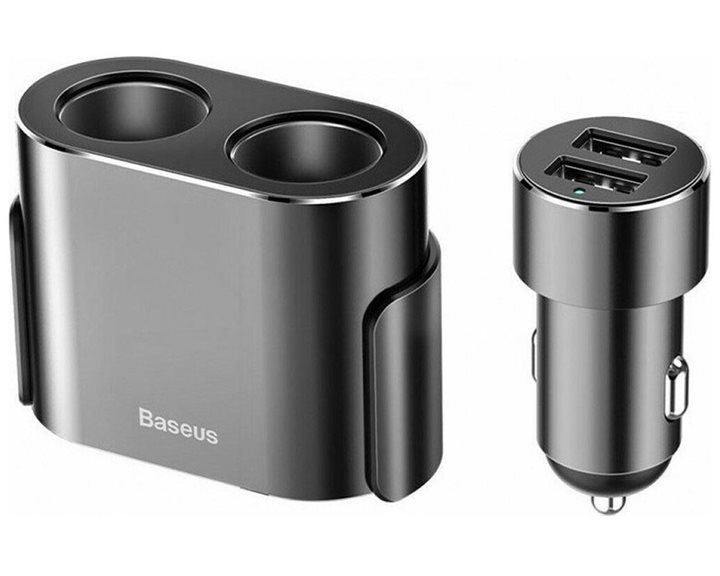 Baseus Car charger One to Two Cigarette Lighter(dual- lighter 80W+dual USB 3.1A) Black (CRDYQ-01) (BASCRDYQ-01)