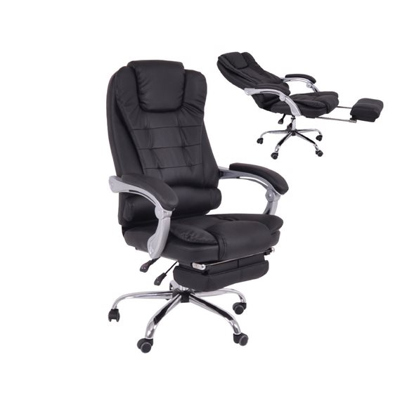 BF9700 Relax Πολυθρόνα Γραφείου Διευθυντή, με Υποπόδιο, Βάση Χρώμιο,PU Μαύρο ΕΟ573,1