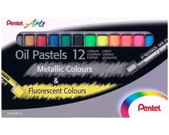 Λαδοπαστέλ Pentel 12 χρωμάτων Fluo και Metallic PHNMF-12