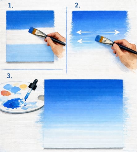 Βήματα για gradient ουρανό με ακρυλικά και πλακέ πινέλο