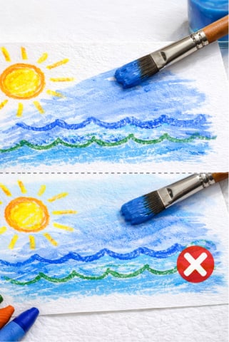 Crayon resist τεχνική με κηρομπογιά και αραιωμένη τέμπερα πάνω σε χαρτί