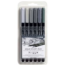 Μαρκαδόρος- Πινέλο Lyra Aqua Brush Duo 6521053 Σετ 6τεμ. Grey Tones 006521063  Μαρκαδόροι