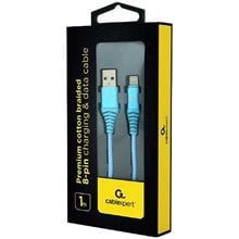CABLEXPERT PREMIUM COTTON BRAIDED LIGHTNING CHARGING AND DATA CABLE 1M TURQUOISE/WHITE RETAIL PACK  Καλώδια-Adapters