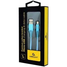 CABLEXPERT PREMIUM COTTON BRAIDED MICRO-USB CHARGING AND DATA CABLE 1M TURQOUISE/WHITE RETAIL PACK  Καλώδια-Adapters