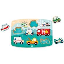 Hape Happy Puzzles Ξύλινο Παζλ Οχήματα Emergency Peg E1406A  Εκπαιδευτικά - Montessori