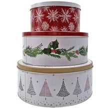 Κουτιά Μεταλλικά Xmas Σχέδια Σετ=3τεμ S1=Στρογγυλά Φ25x10cm/Φ22x9cm/Φ17x8cm. S2=Ορθογώνια 26x18x9cm/  Κουτιά