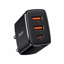 Baseus Φορτιστής Χωρίς Καλώδιο με 2 Θύρες USB-A και Θύρα USB-C 30W Power Delivery Μαύρος (Compact 2U+C) (CCXJ-E01) (BASCCXJE01)  Φορτιστές - Καλώδια