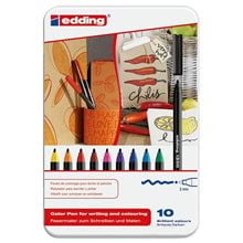 Edding Μαρκαδόροι σε Μεταλλικό Κουτί 01.1300-10S 10τμχ 3mm Δώρο Μπλοκ Καμβά Α4 300γρ.  Σετ Μαρκαδόρων Ζωγραφικής