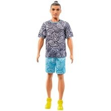 Mattel Barbie Ken Fashionistas Doll 192 Brown Hair in Bun Paisley Tee  Barbie