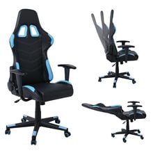 BF9150 Gaming Πολυθρόνα Γραφείου, Ανάκλιση Πλάτης Έως 90°, Pu Μαύρο - Μπλε ΕΟ541,2  Καρέκλες Gaming