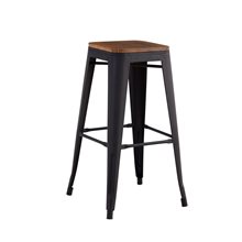RELIX Wood Σκαμπό Bar, Μέταλλο Βαφή Μαύρο Matte Κάθισμα Dark Oak, Στοιβαζόμενο Ε5190W,1W  Bar Τραπέζια & Σκαμπώ