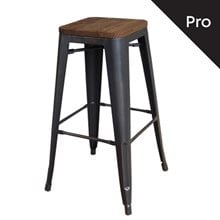 RELIX Wood Σκαμπό Bar-Pro, Στοιβαζόμενο, Μέταλλο Βαφή Antique Black,Κάθισμα Dark Oak Ε5190W,10  Bar Τραπέζια & Σκαμπώ