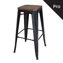 RELIX Wood Σκαμπό Bar-Pro, Στοιβαζόμενο, Μέταλλο Βαφή Μαύρο, Κάθισμα Dark Oak Ε5190W,1  Bar Τραπέζια & Σκαμπώ