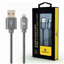 CABLEXPERT PREMIUM SPIRAL METAL 8-PIN CHARGING AND DATA CABLE 1M METALLIC GREY RETAIL PACK  Φορτιστές - Καλώδια