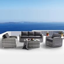 Belmar Living Set Σαλόνι Κήπου Alu:3θέσ+2 Πολυθρόνες+Τραπέζι Wicker Greywhite, Μαξ.Γκρι Σκ. Ε6868  Set Καθιστικά - Τραπεζαρίες