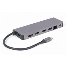 CABLEXPERT USB TYPE-C 5IN1 MULTIPORT ADAPTER (HUB+HDMI+PD-CARD READER+LAN)  USB Hubs