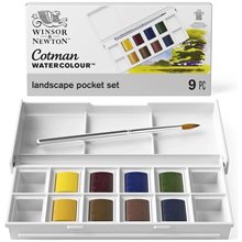 Winsor & Newton Cotman Κασετίνα με 8 Πλακάκια Ακουαρέλας & Πινέλο Landscape  Χρώματα Ακουαρέλας