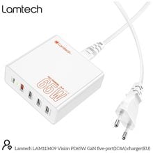 LAMTECH GAN FAST CHARGER 1xTYPE-C & 4xQC3.0 65W & EU CABLE 1.5M  Φορτιστές - Καλώδια