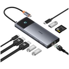Baseus Docking Station 10σε1 2x HDMI USB-C 3xUSB-A+RJ45+SD/TF PD Γκρι (B00061800813-01) (BASB00061800813-01)  Docking Stations Laptop