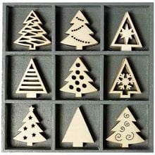 Ξύλινο Σετ 45τμχ 3εκ. XMas Έλατα  Υλικά Κατασκευών & DIY