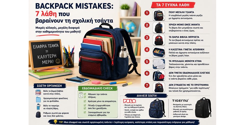 Backpack mistakes: 7 λάθη που βαραίνουν τη σχολική τσάντα