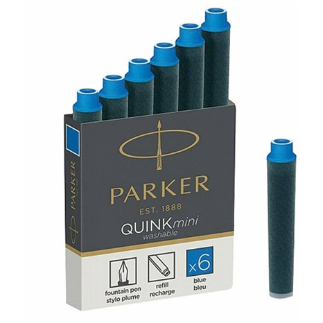 Parker Quink Ανταλλακτικό Μελάνι 6τεμ Mini Cartridges W.Blue