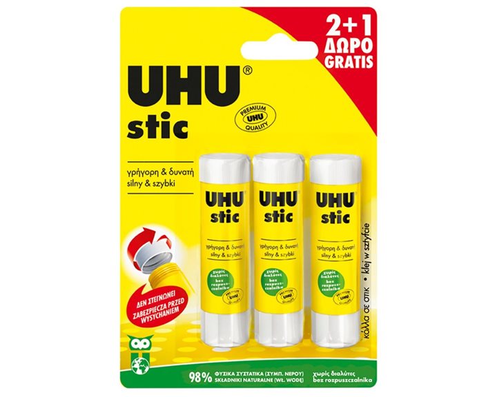 ΚΟΛΛΑ UHU STICK 2+1 ΔΩΡΕΑΝ ΧΩΡΙΣ ΔΙΑΛΥΤΕΣ 3Χ8.2gr