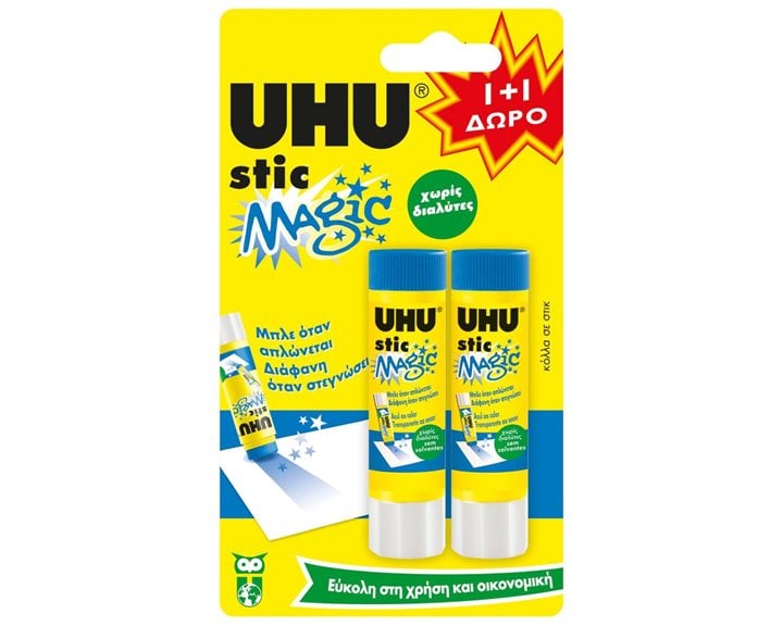 Κόλλα Uhu Stick Magic 1+1 Δώρο Χωρίς Διαλύτες 2x8.2 gr