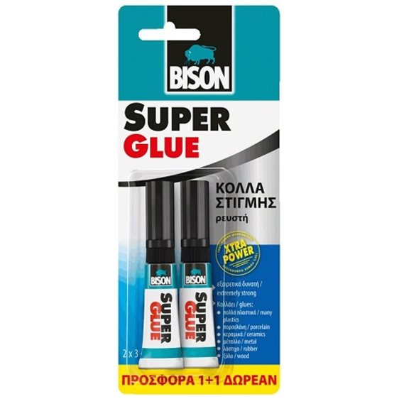 Κόλλα Στιγμής Bison Super Glue Extra Power Προσφορά 1+1 Δώρο