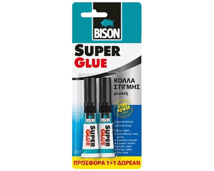 Κόλλα Στιγμής Bison Super Glue Extra Power Προσφορά 1+1 Δώρο