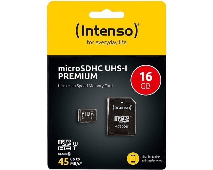 Intenso microSDHC UHS-I 16GB with SD Adapter class 10 45MB/s 3423470