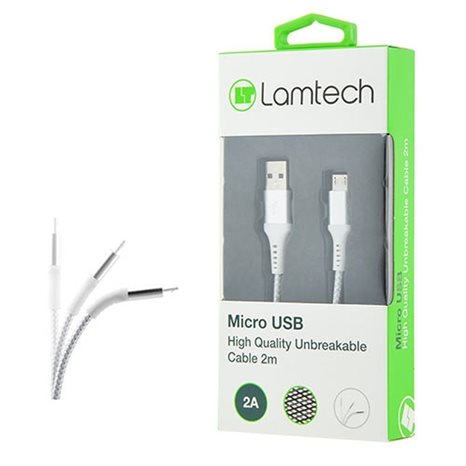 LAMTECH MICRO USB HIGH QUALITY UNBREAKABLE CABLE SILVER 2m