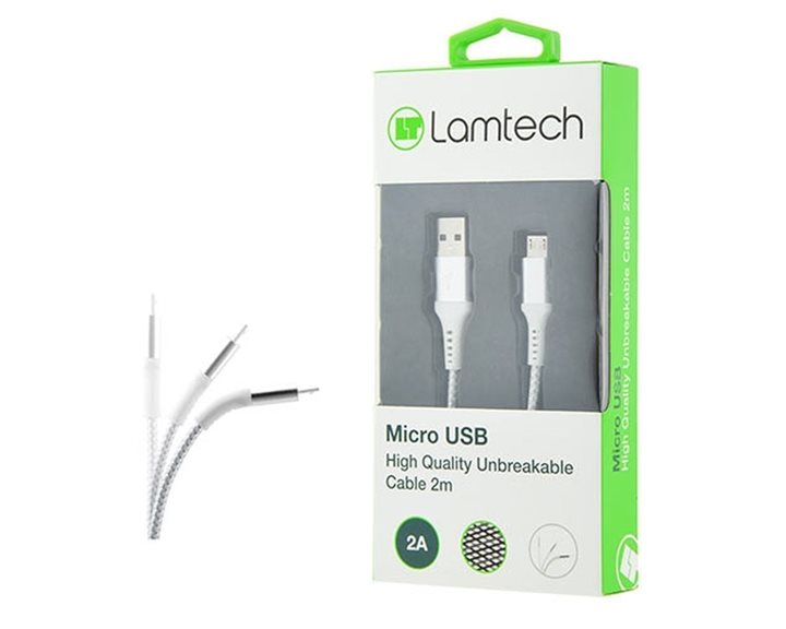 LAMTECH MICRO USB HIGH QUALITY UNBREAKABLE CABLE SILVER 2m