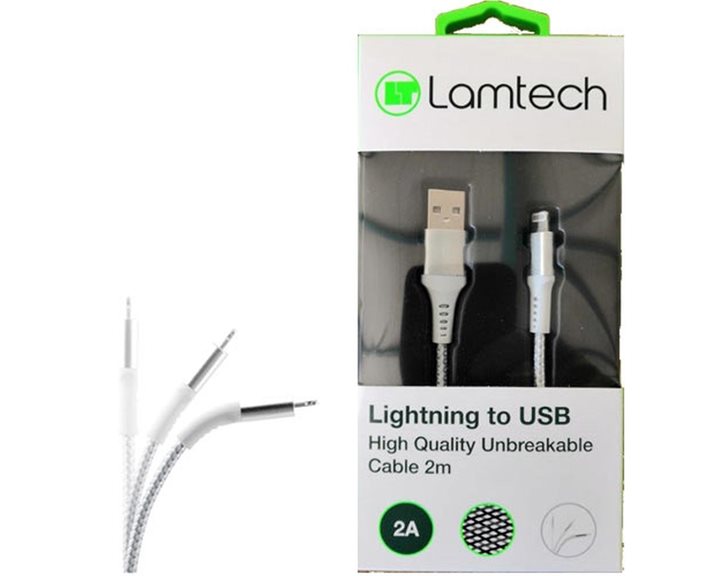 Lamtech Lightning To USB High Quality Unbreakable Cable Silver 2M