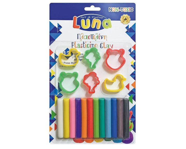 Πλαστελίνη Luna 180gr 12 Χρωμάτων Με 6 Καλούπια 620552
