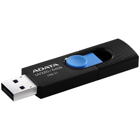 ADATA FLASH USB DRIVE 64GB AUV320-64G-RBKBL, USB3.1, RETRACTABLE, BLACK/BLUE, 5YW. AUV320-64G-RBKBL