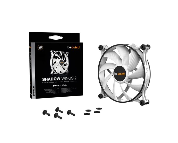 BEQUIET FAN SHADOW WINGS 2 WHITE 140MM BL090, 900RPM, 49,8CFM/85M3/H, 14,7 dB, Lifespan 80000h, WHITE, 3YW.