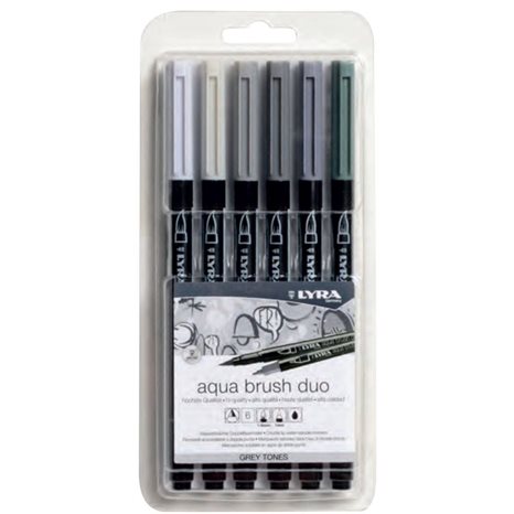 Μαρκαδόρος- Πινέλο Lyra Aqua Brush Duo 6521053 Σετ 6τεμ. Grey Tones 006521063