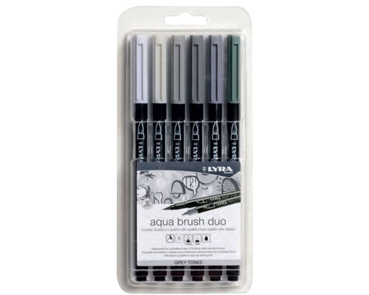 Μαρκαδόρος- Πινέλο Lyra Aqua Brush Duo 6521053 Σετ 6τεμ. Grey Tones 006521063