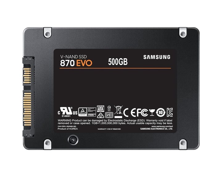 SAMSUNG SSD 2.5   500GB MZ-77E500B-EU SERIES 870 EVO, MLC, SATA3, READ 560MB/s, WRITE 530MB/s, 5YW. MZ-77E500B-EU