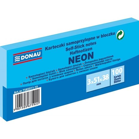 Αυτοκόλλητες Σημειώσεις Donau Neon 51x38mm 3τεμ. 100φ. Μπλέ 7585011-10