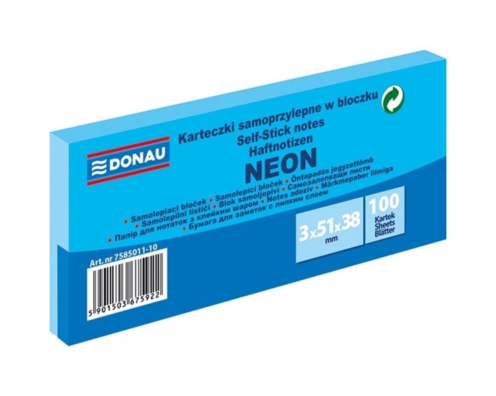 Αυτοκόλλητες Σημειώσεις Donau Neon 51x38mm 3τεμ. 100φ. Μπλέ 7585011-10