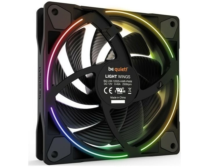BEQUIET FAN LIGHT WINGS 120MM PWM HIGH-SPEED BL073, ARGB, 2500RPM, 52,3CFM/88,86M3/H, 31 DB, LIFESPAN 60000H, BLACK, 3YW.