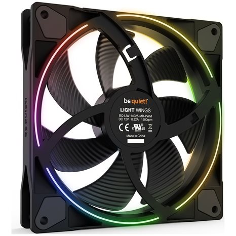 BEQUIET FAN LIGHT WINGS 140MM PWM BL074, ARGB, 1500RPM, 56CFM/95,14M3/H, 23,3 DB, LIFESPAN 60000H, BLACK, 3YW.