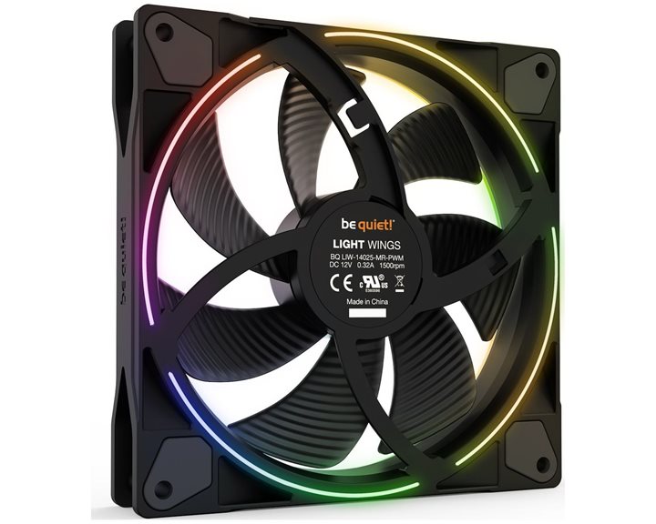 BEQUIET FAN LIGHT WINGS 140MM PWM BL074, ARGB, 1500RPM, 56CFM/95,14M3/H, 23,3 DB, LIFESPAN 60000H, BLACK, 3YW.
