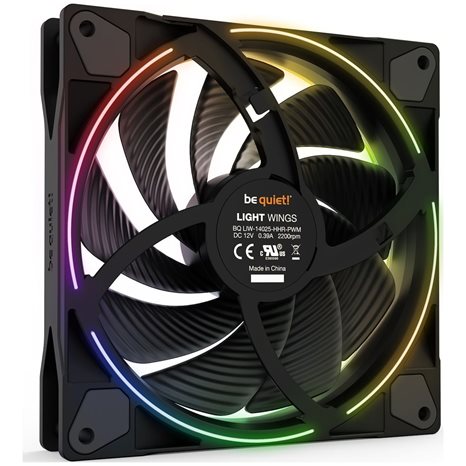 BEQUIET FAN LIGHT WINGS 140MM PWM HIGH-SPEED BL075, ARGB, 2200RPM, 71,7CFM/121,82M3/H, 31 DB, LIFESPAN 60000H, BLACK, 3YW.