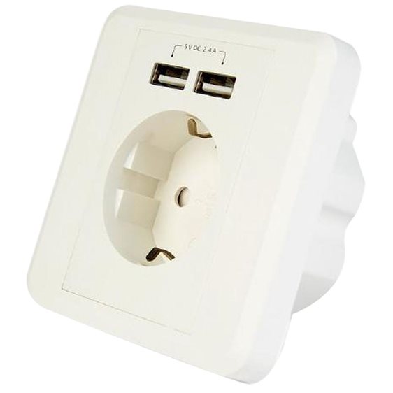 ENERGENIE AC WALL SOCKET WITH 2 PORT USB CHARGER 2,4A WHITE