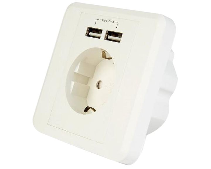 ENERGENIE AC WALL SOCKET WITH 2 PORT USB CHARGER 2,4A WHITE