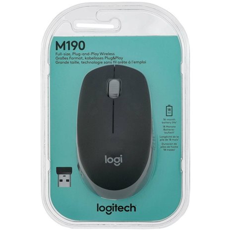 Logitech M190 Full-Size Wireless Mouse Grey (910-005906)